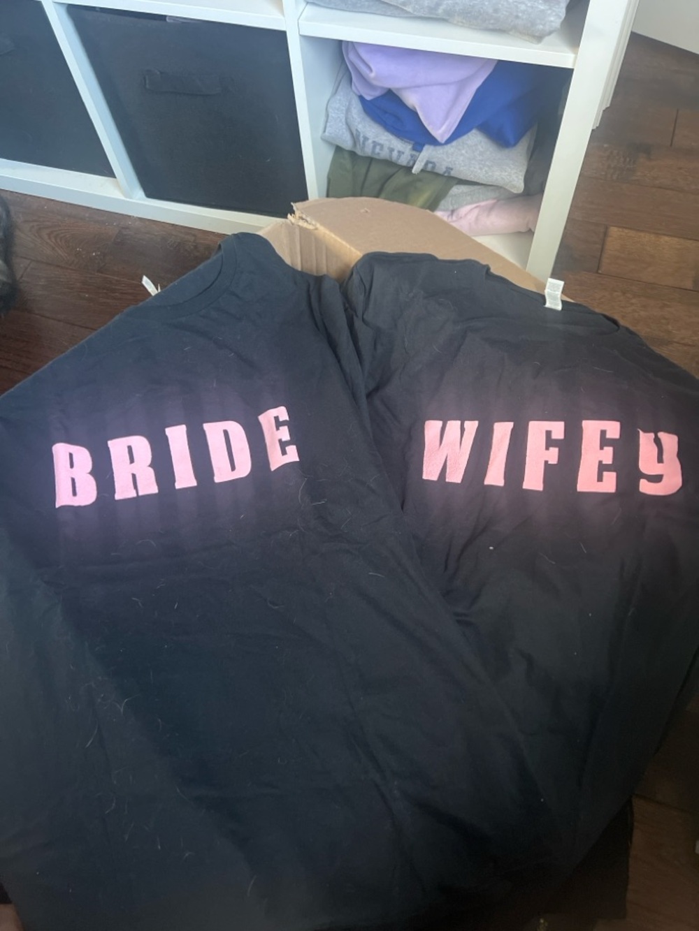 Bride & Wifey Matching Black Tees with Pink Lettering